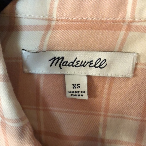 MADEWELL Dusty Peach Plaid Flannel Long Sleeve Button Up Blouse Size XS - Picture 8 of 10